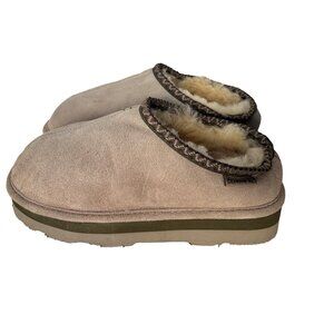 Bearpaw Lucille Women's Size 8W Suede Sheepskin Lined Slipper Clog Taupe 3059WX